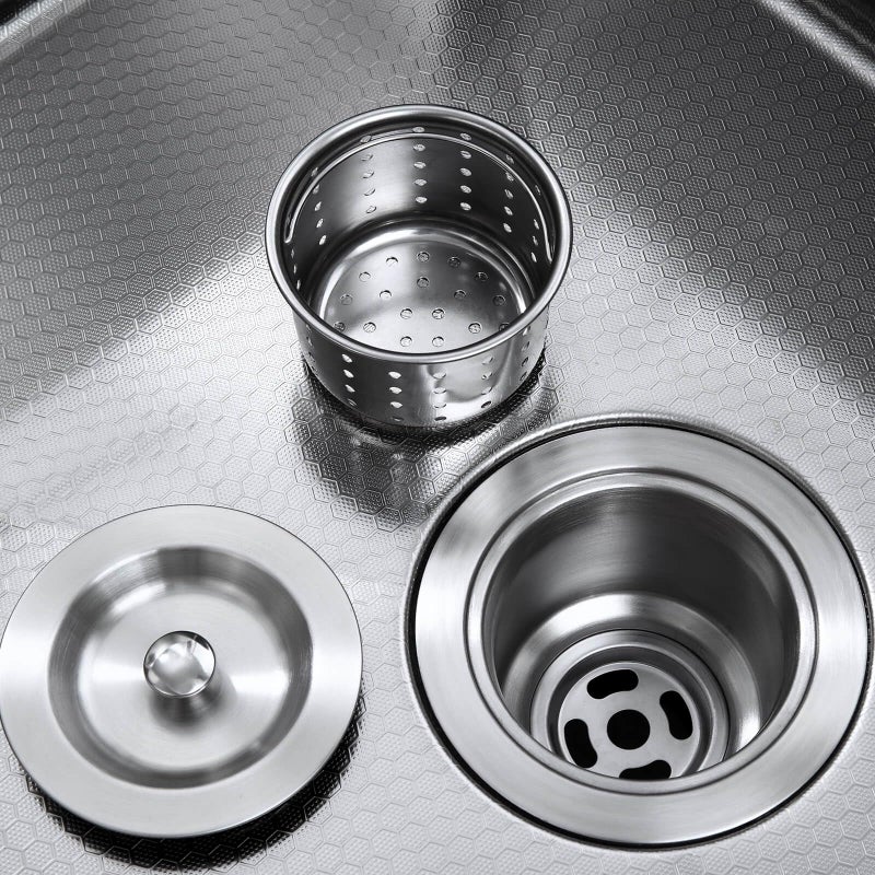 ROVOGO 3-1/2 inch Kitchen Sink Drain Assembly with Removable Deep Strainer Basket, Sealing Stopper Plug and Tailpiece, 304 Stainless Steel, Brushed - Image 2